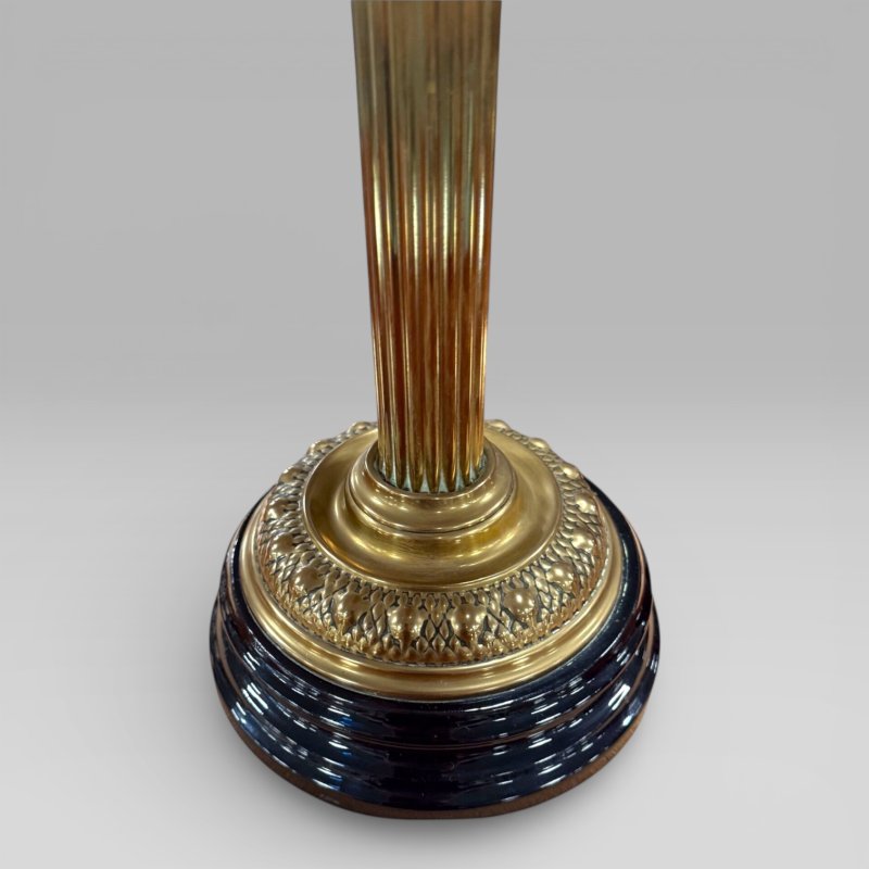 Antique Victorian Cranberry Etched Glass Oil Lamp With Brass Column - Image 8